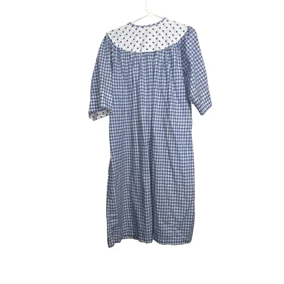 Vintage Kelly Reed Blue Gingham & Polka Dot House Dress With Pockets Size Large - Picture 8 of 8